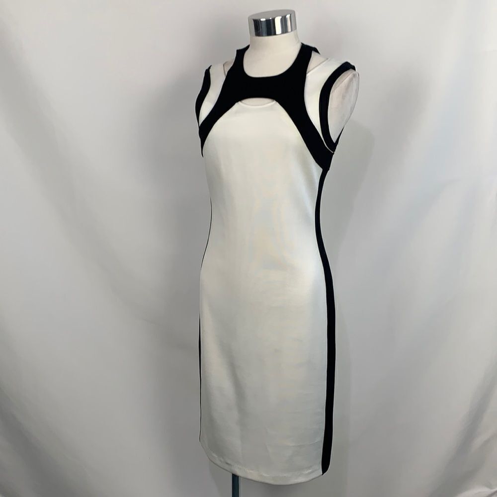 Helmut Lang white black cutout colorblock dress